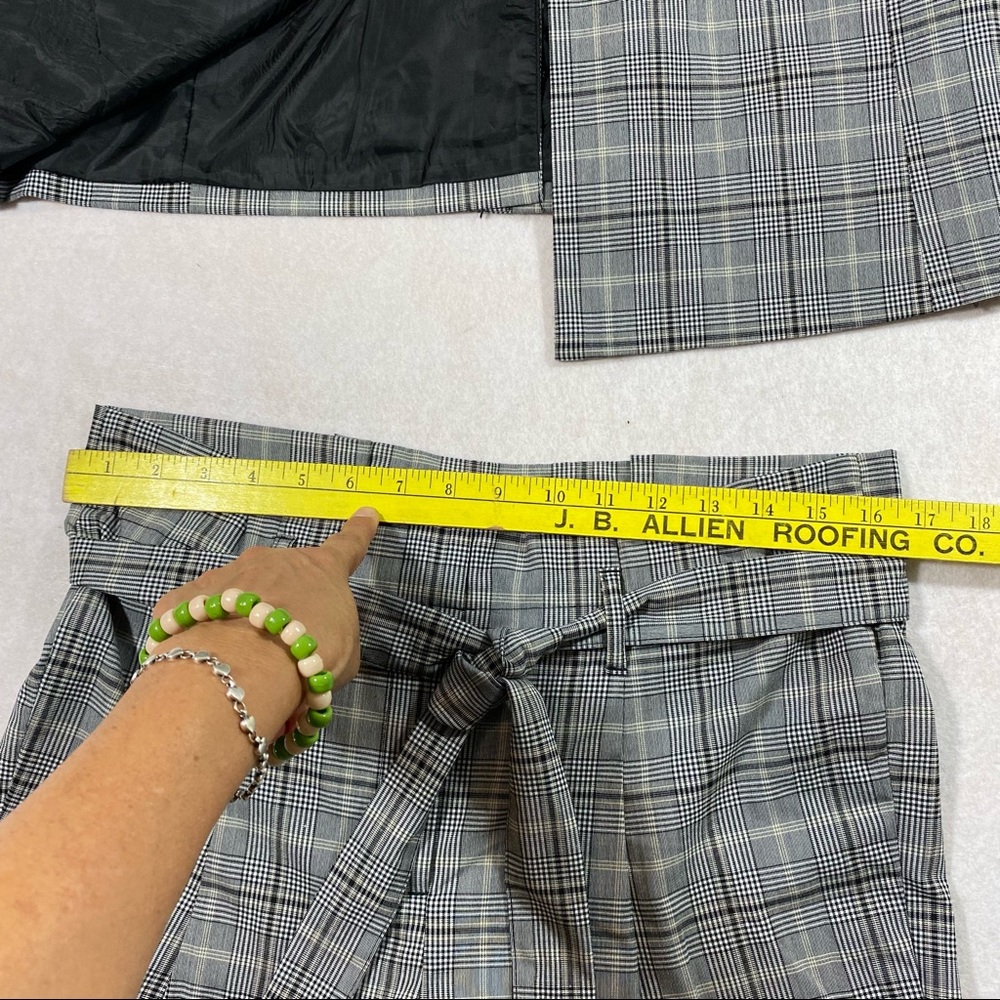Glen Check Plaid Pant Suit Blazer Paper Bag Waist Pant Liz Claiborne Gray Black - Picture 7 of 16